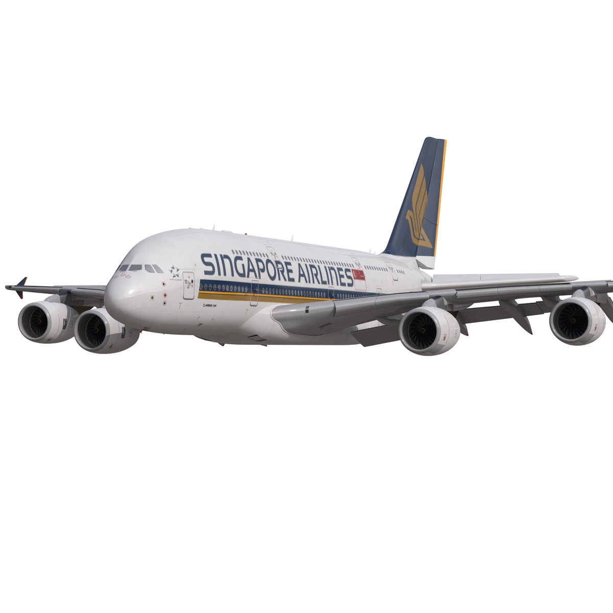 3D Airbus A380 800 Singapore Airlines Rigged