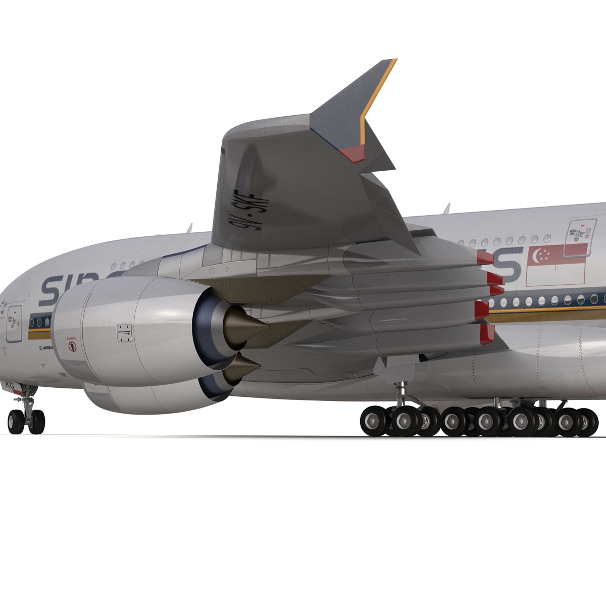 3D Airbus A380 800 Singapore Airlines Rigged