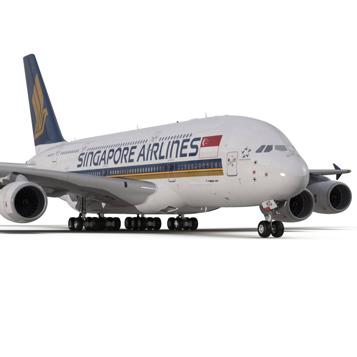 3D Airbus A380 800 Singapore Airlines Rigged