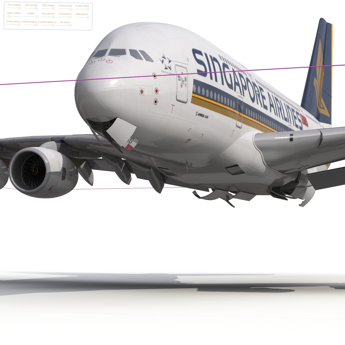 3D Airbus A380 800 Singapore Airlines Rigged