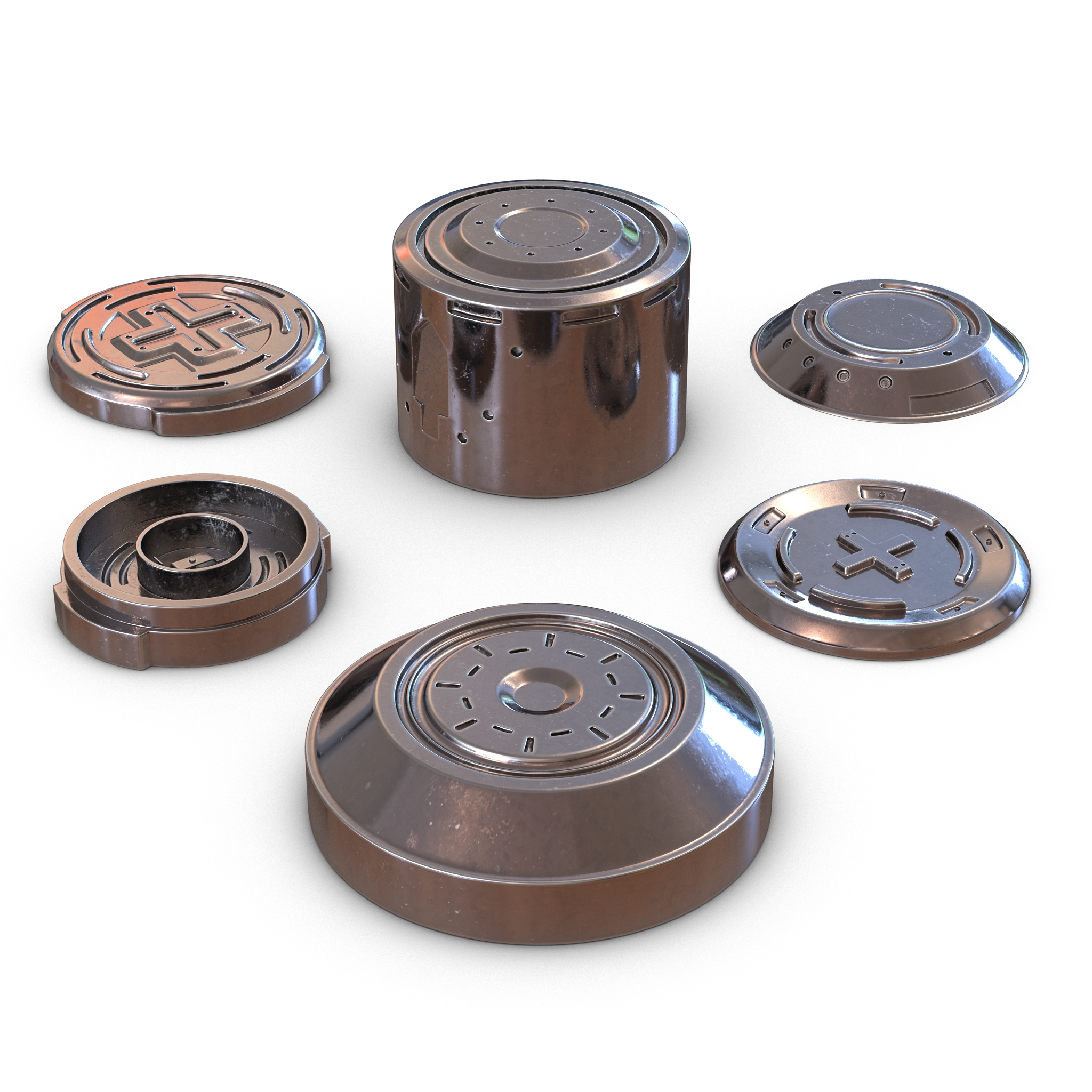 Industrial Anodized End Caps Set 3D