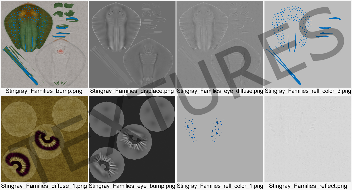 3D Blue Spotted Stingray Pose 3 model