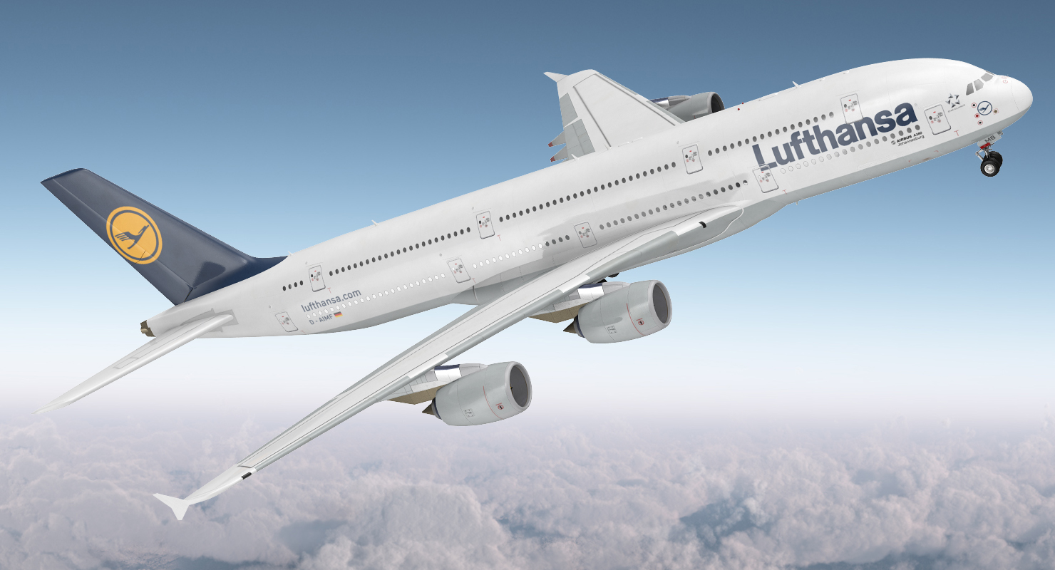 3D Airbus A380 1000 Lufthansa Rigged model