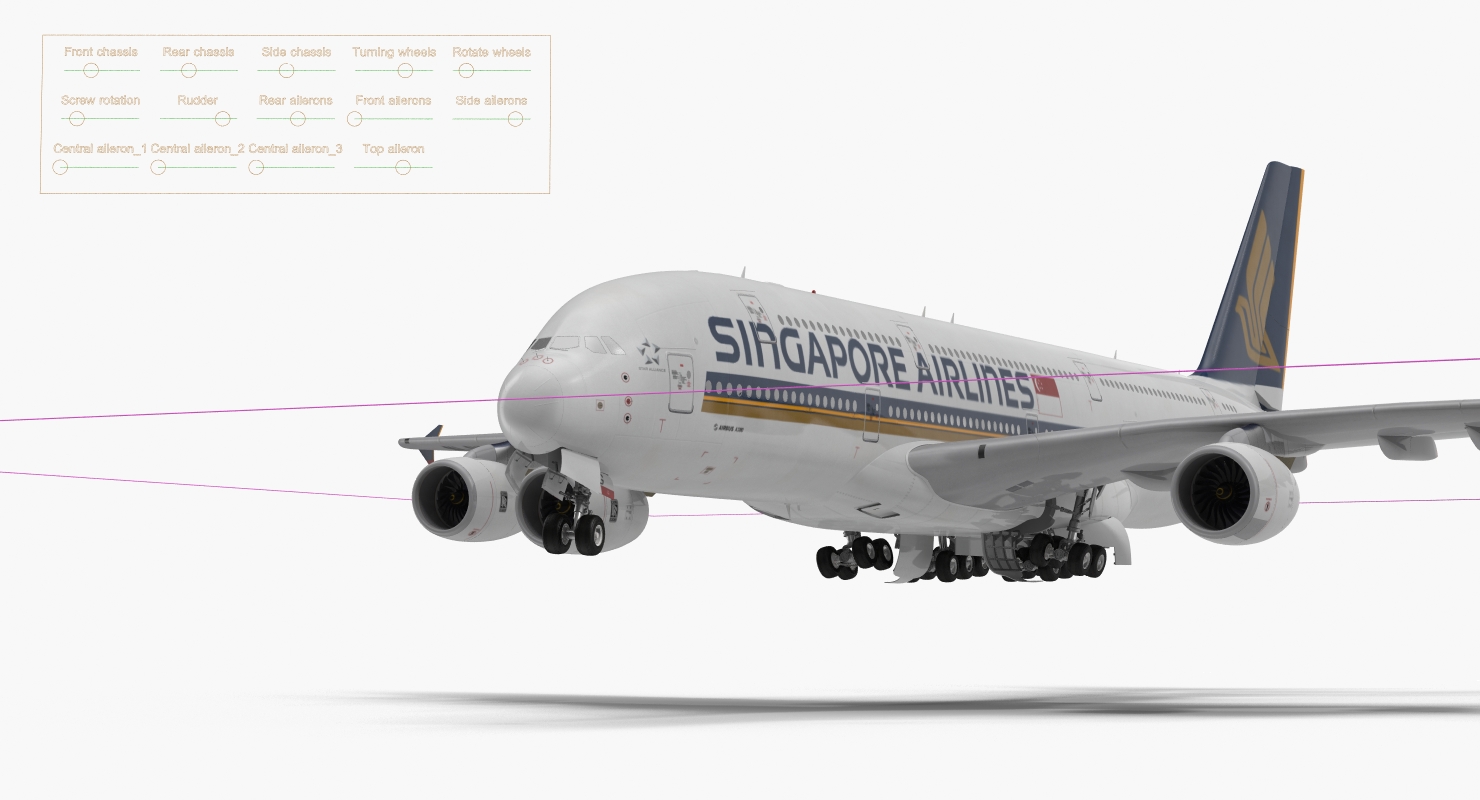 Airbus A380 1000 Singapore Airlines Rigged 3D