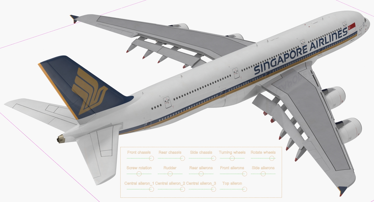 Airbus A380 1000 Singapore Airlines Rigged 3D