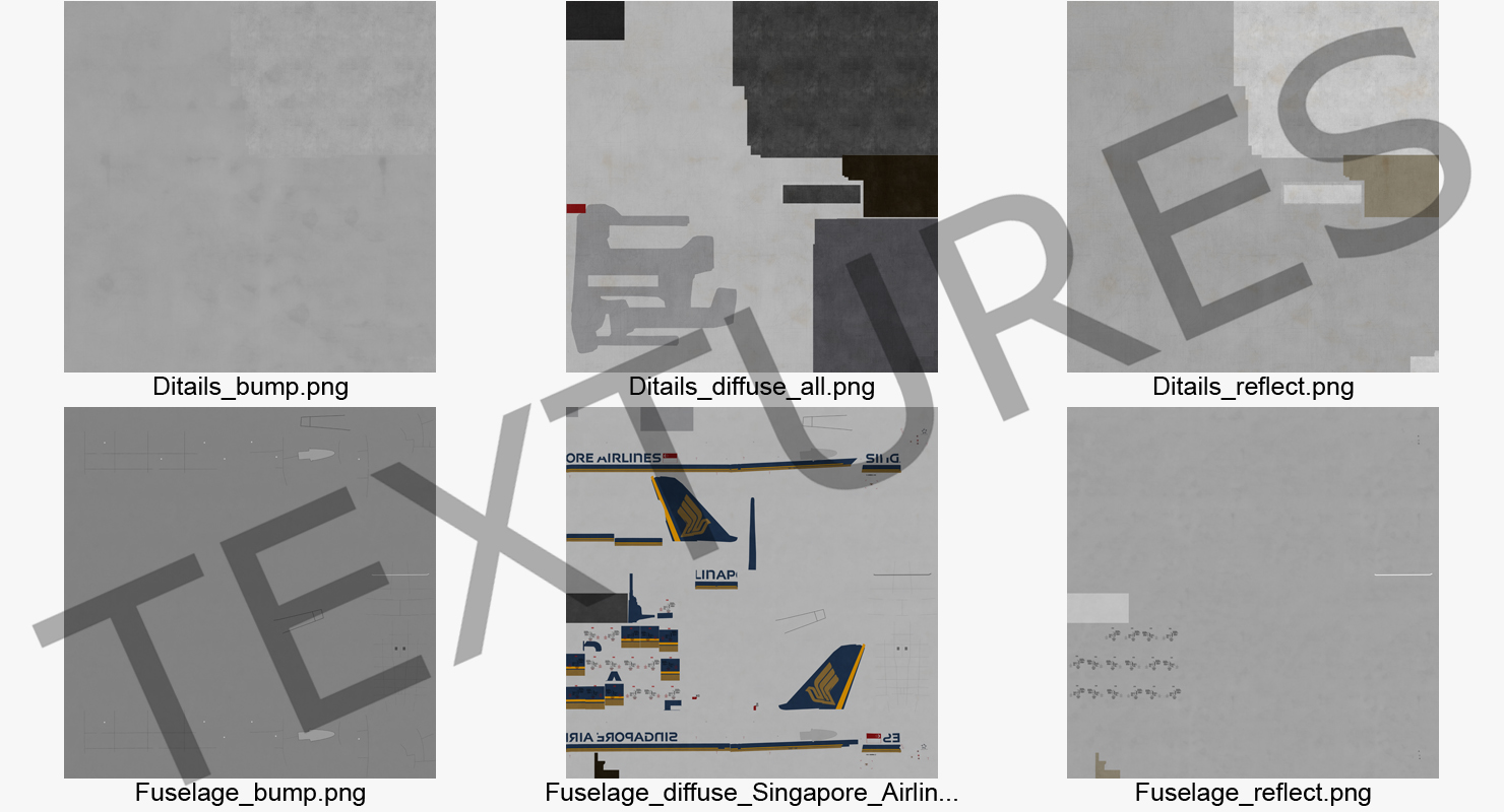 Airbus A380 1000 Singapore Airlines Rigged 3D