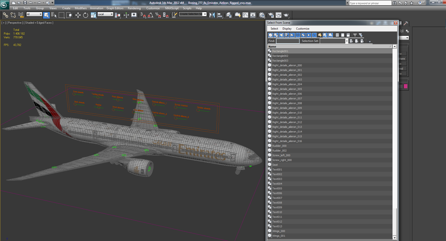 3D Boeing 777 8x Emirates Airlines Rigged model