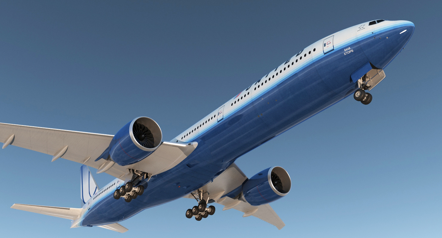 3D Boeing 777 8x United Airlines Rigged