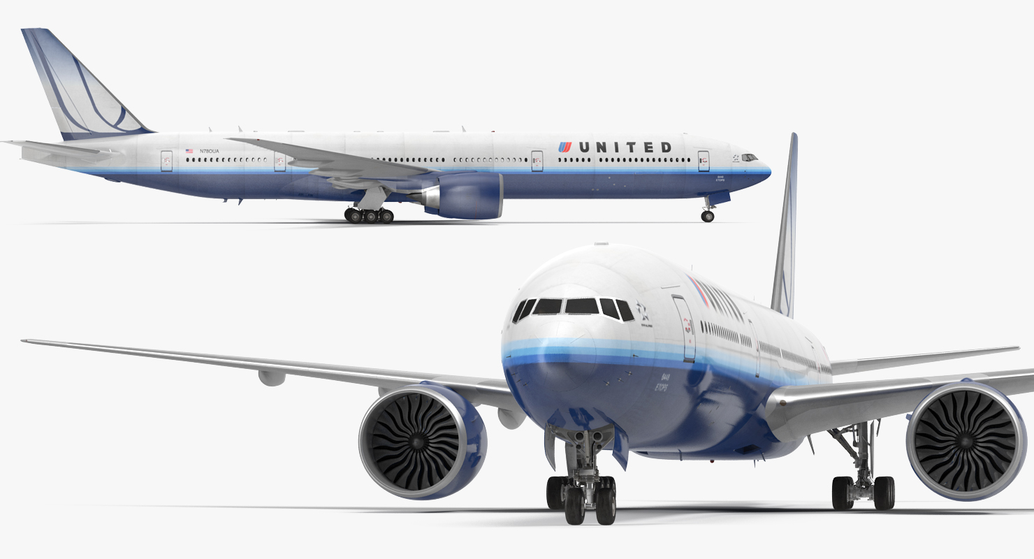 3D Boeing 777 8x United Airlines Rigged