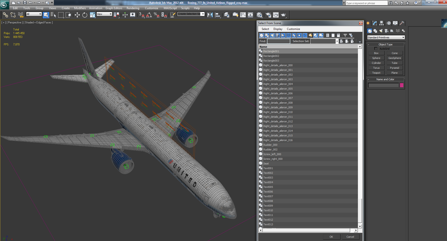 3D Boeing 777 9x United Airlines Rigged