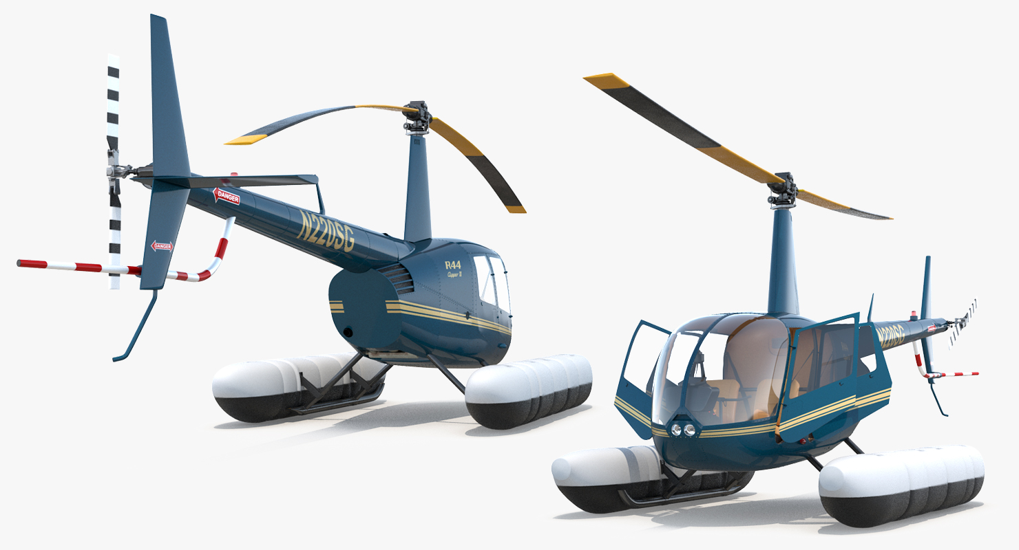 Helicopter Robinson R44 With Floats Rigged 3D