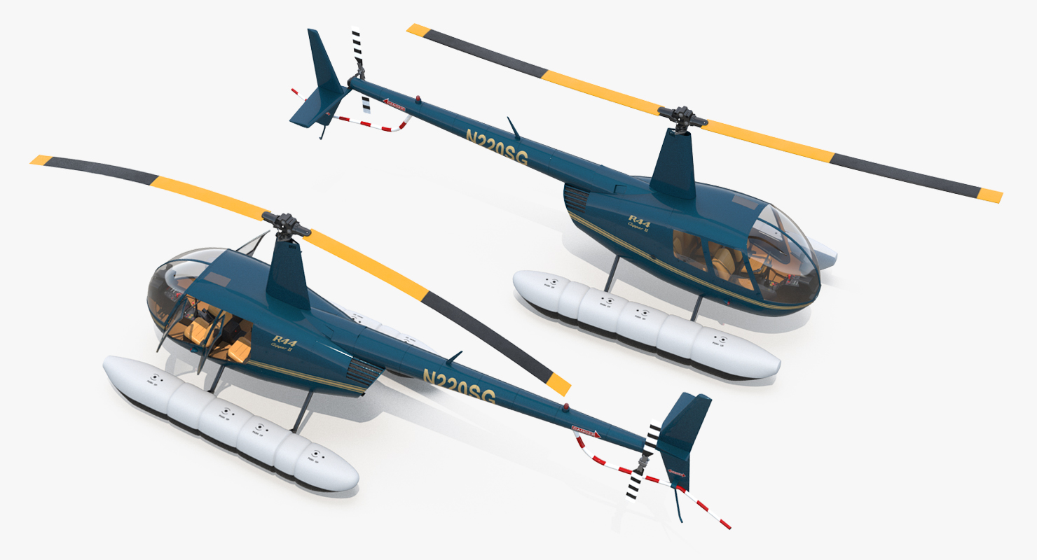 Helicopter Robinson R44 With Floats Rigged 3D