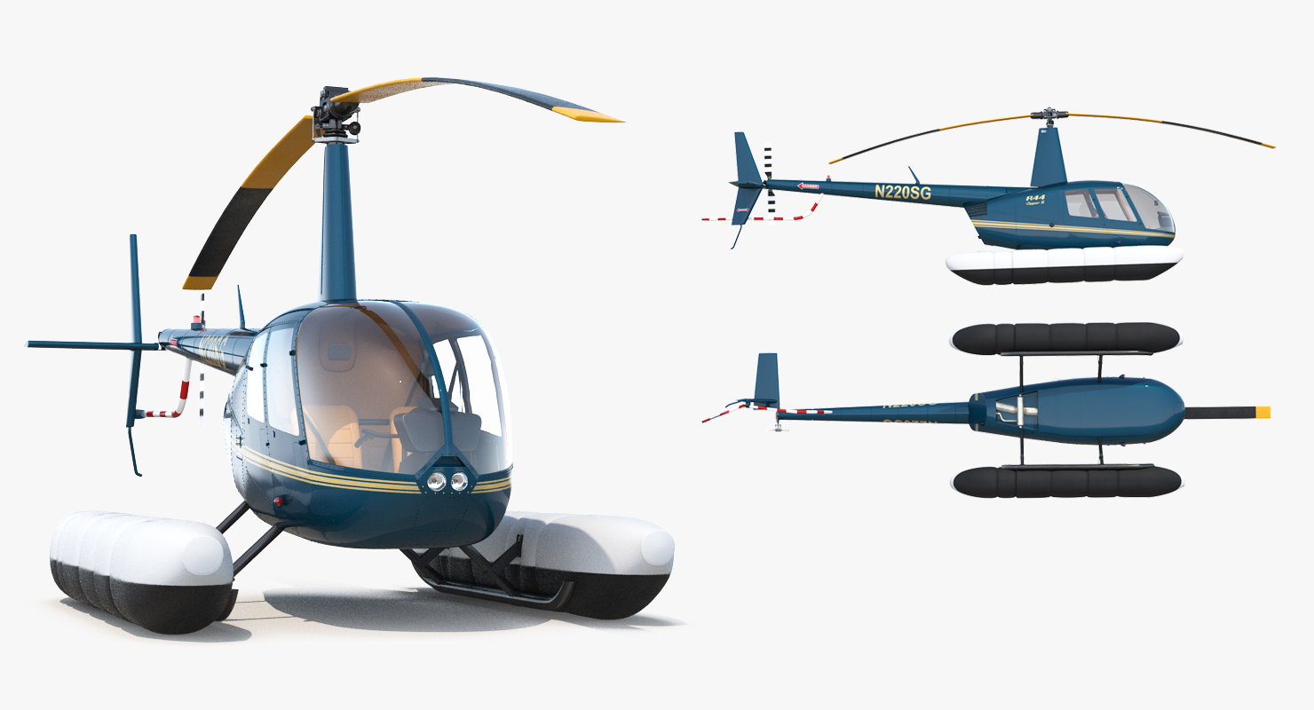 Helicopter Robinson R44 With Floats Rigged 3D