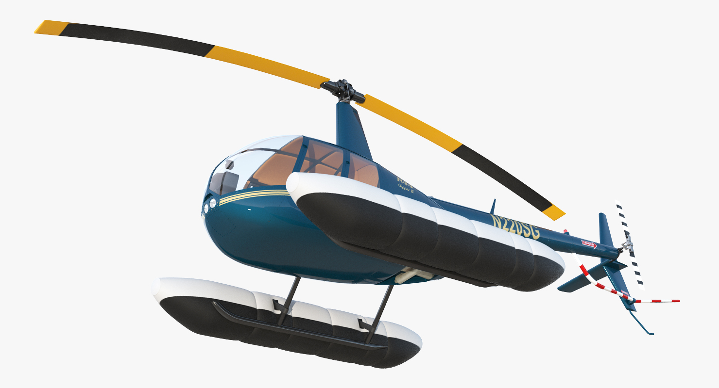 Helicopter Robinson R44 With Floats Rigged 3D