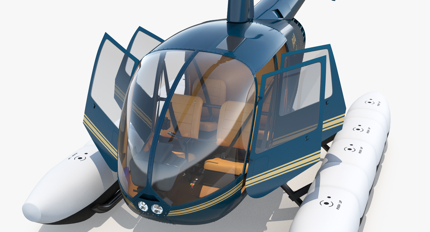 Helicopter Robinson R44 With Floats Rigged 3D