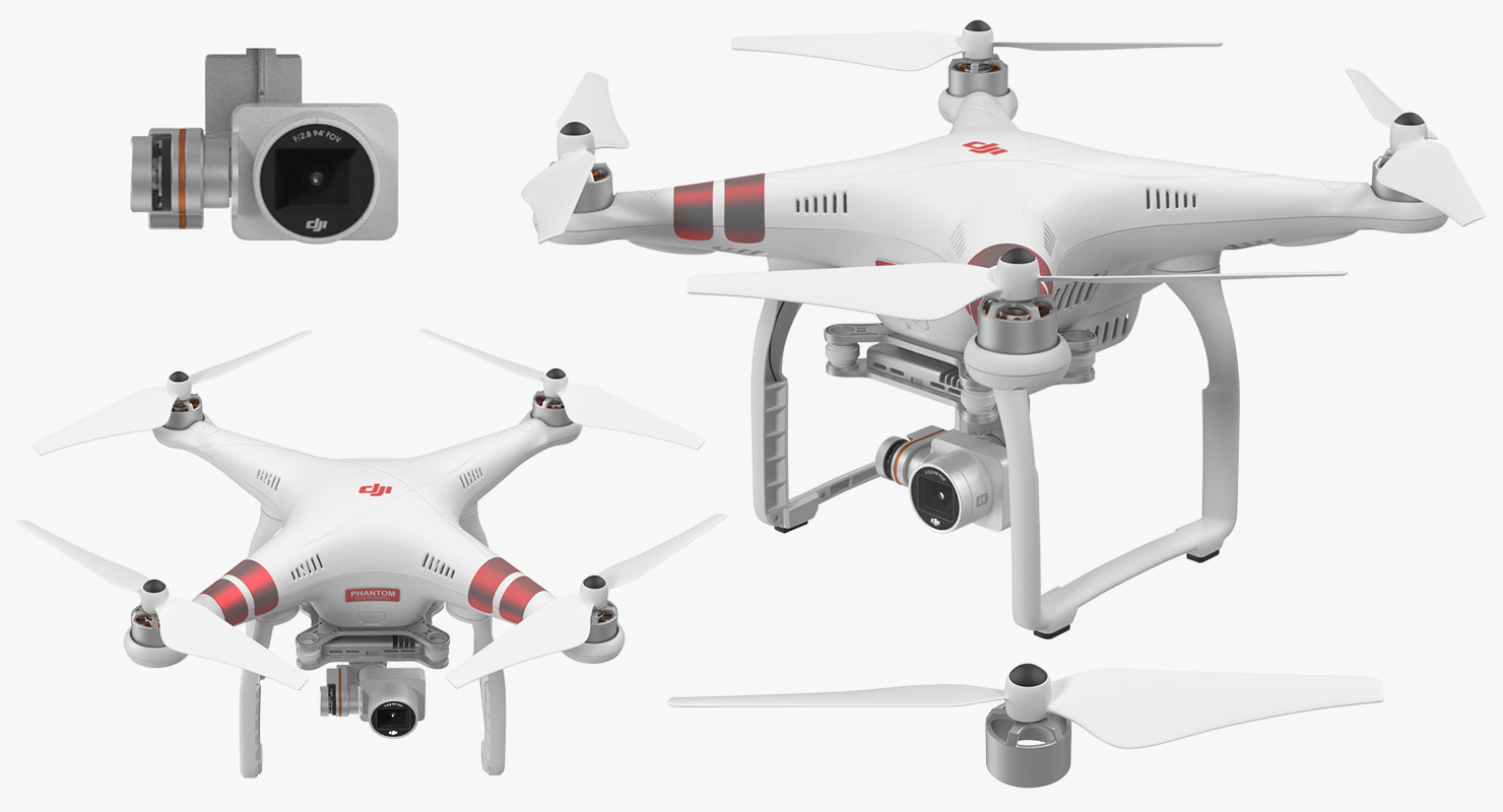 3D model DJI Phantom 3 Professional Quadcopter Rigged Red 2