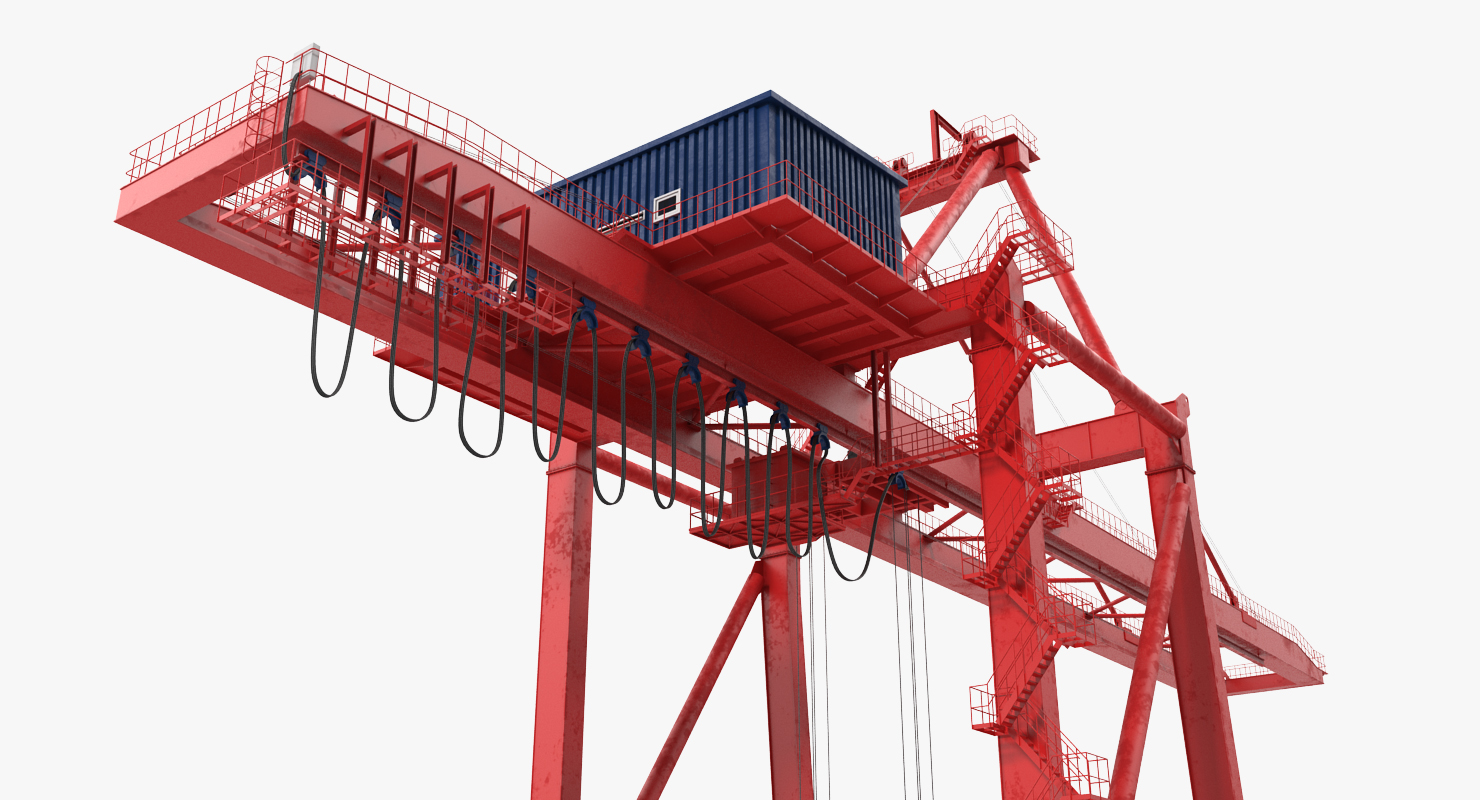 3D Port Container Crane Rigged Red with Container