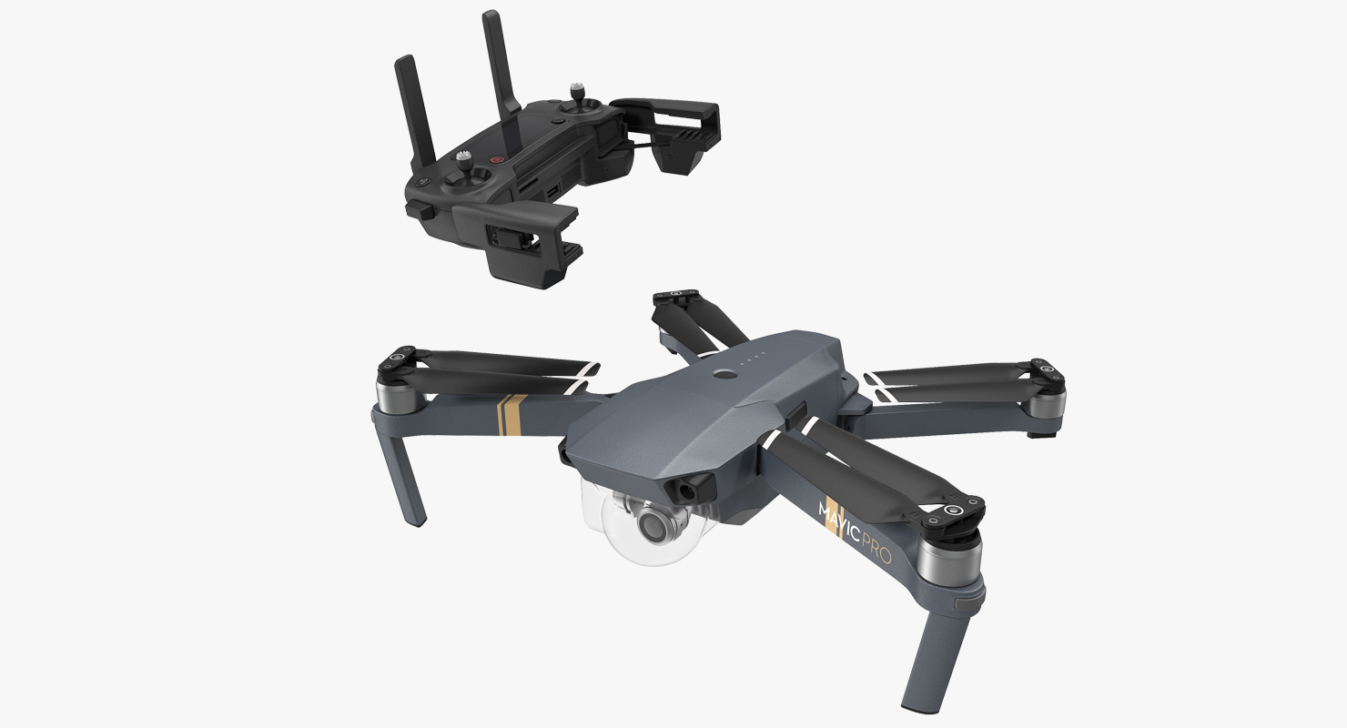 DJI Mavic Pro Quadcopter with Remote Controller Rigged 3D model