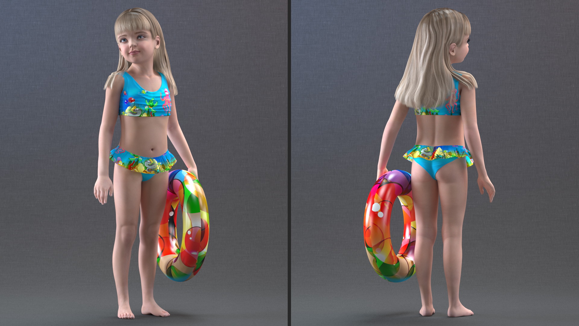 3D Child Girl Beach Style Rigged for Cinema 4D model