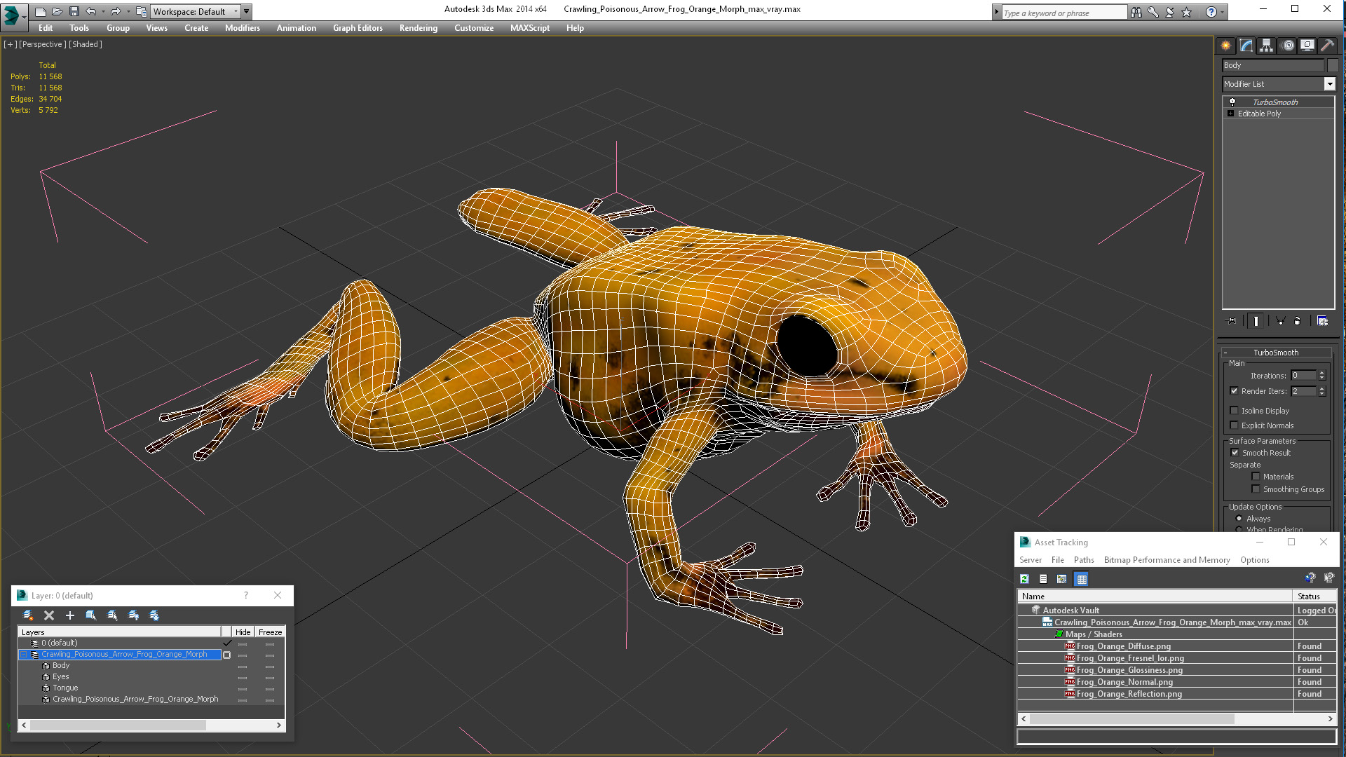 Crawling Poisonous Arrow Frog Orange Morph 3D