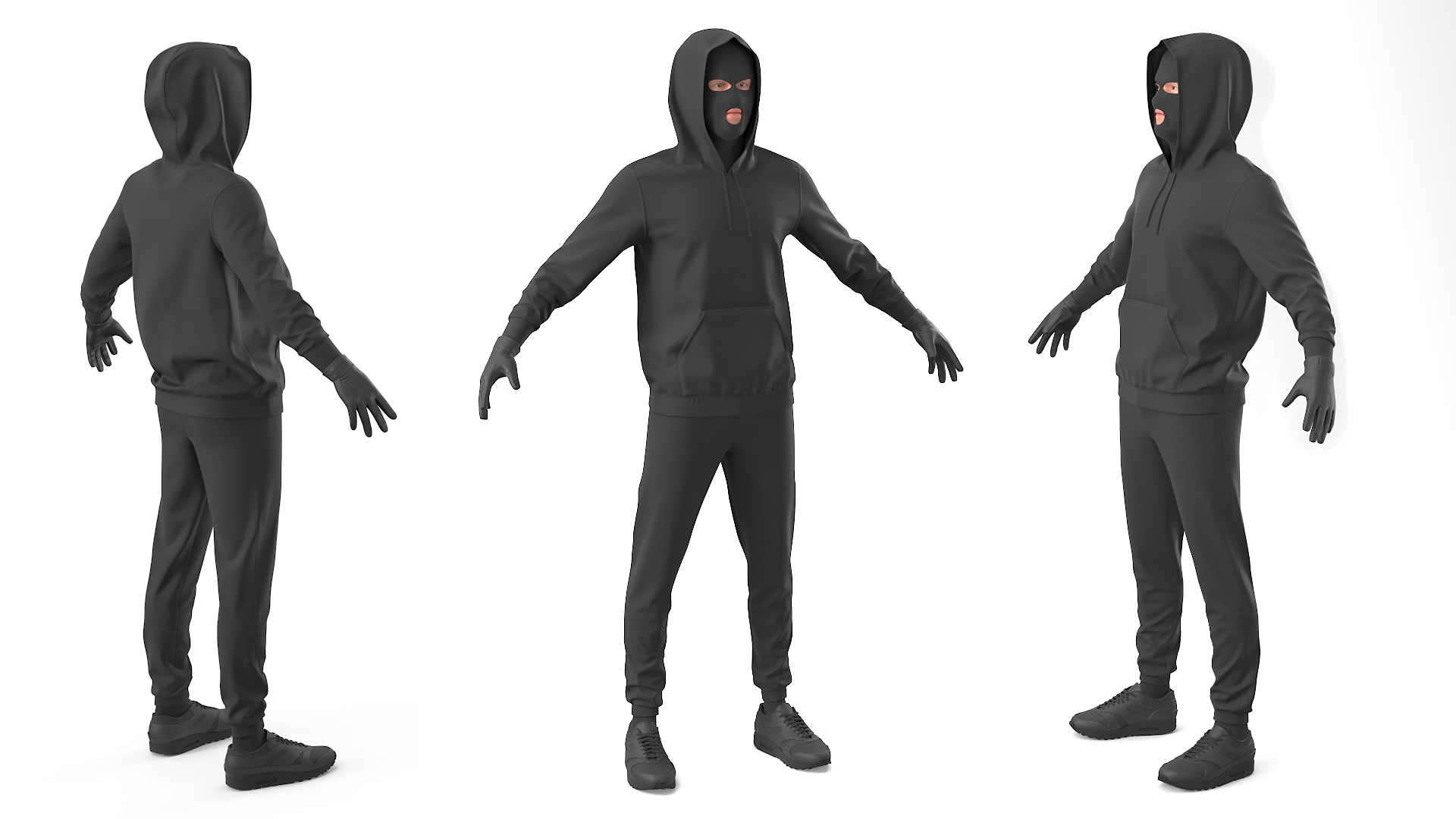 3D model Robber Wearing Mask and Hood Rigged