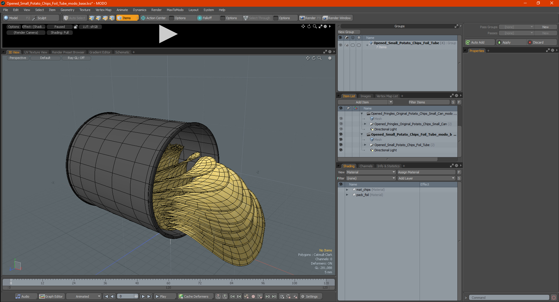 3D Open Small Potato Chips Foil Tube model