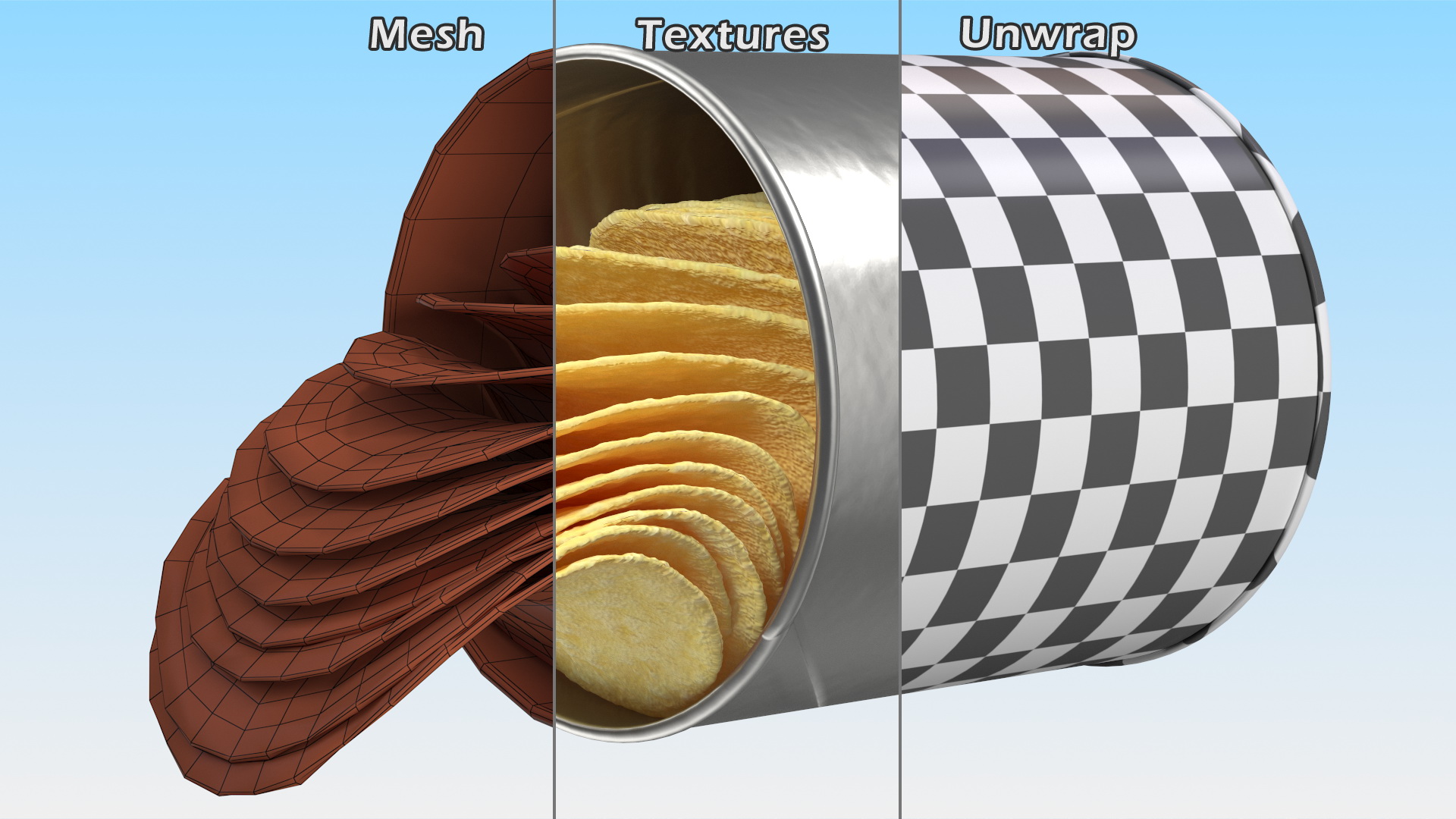 3D Open Small Potato Chips Foil Tube model