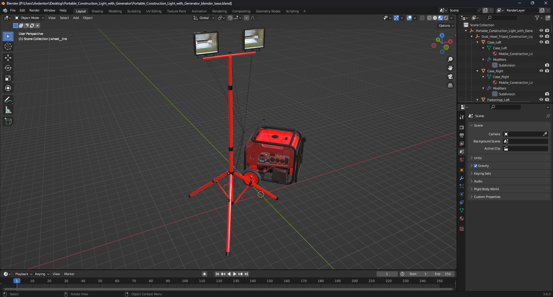 Portable Construction Light with Generator 3D