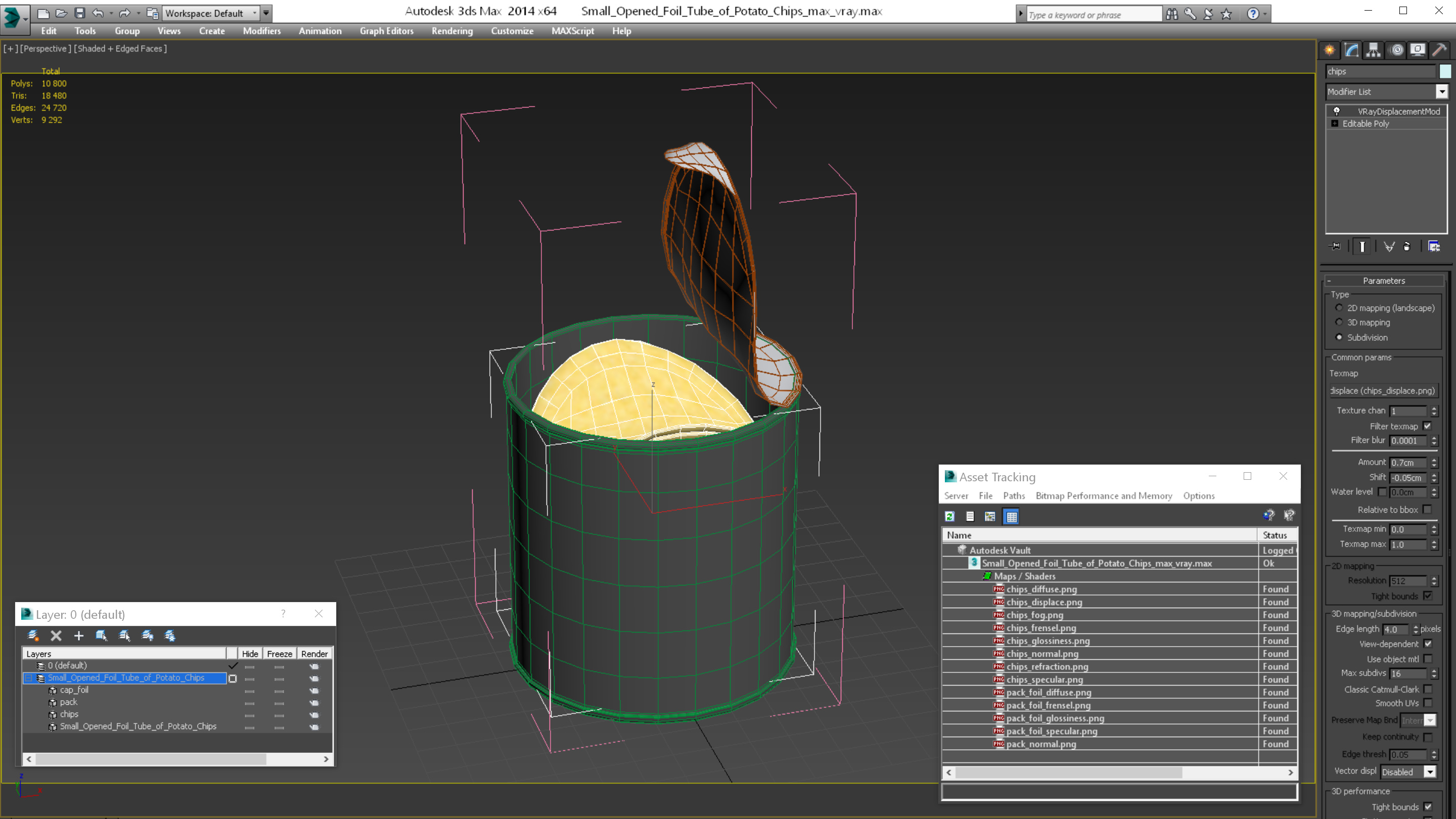 3D Small Opened Foil Tube of Potato Chips model