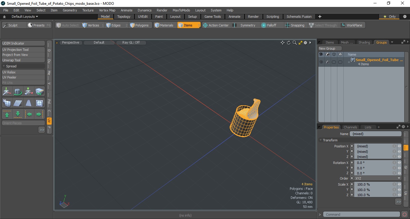 3D Small Opened Foil Tube of Potato Chips model