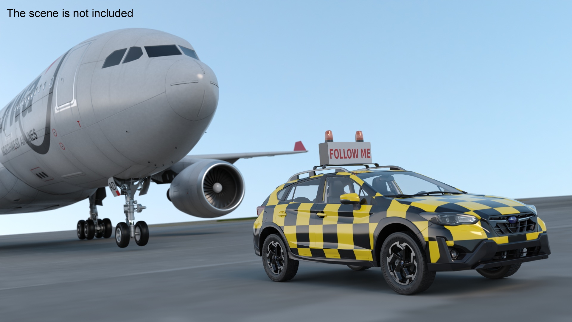 3D model Subaru Follow Me Car Accompanies an Airbus A330-200 Airliner