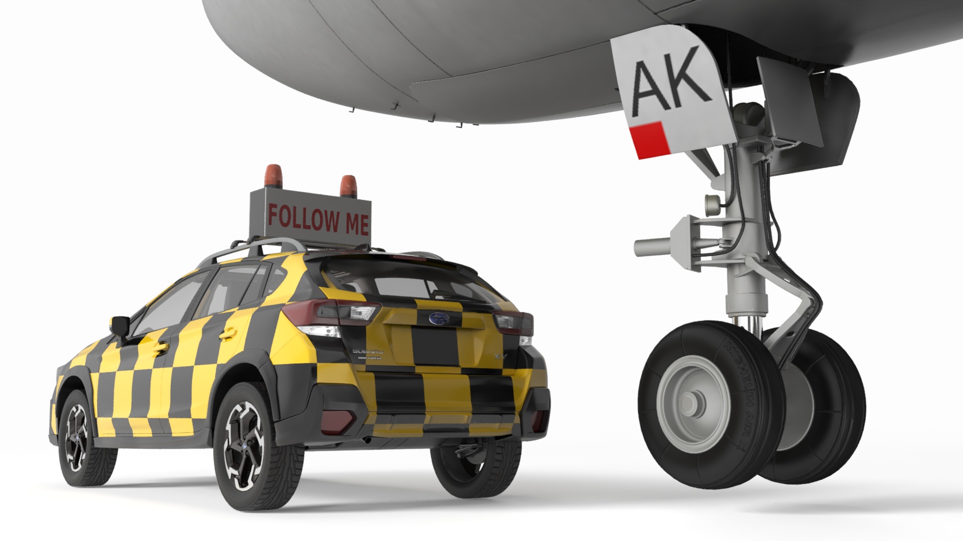 3D model Subaru Follow Me Car Accompanies an Airbus A330-200 Airliner