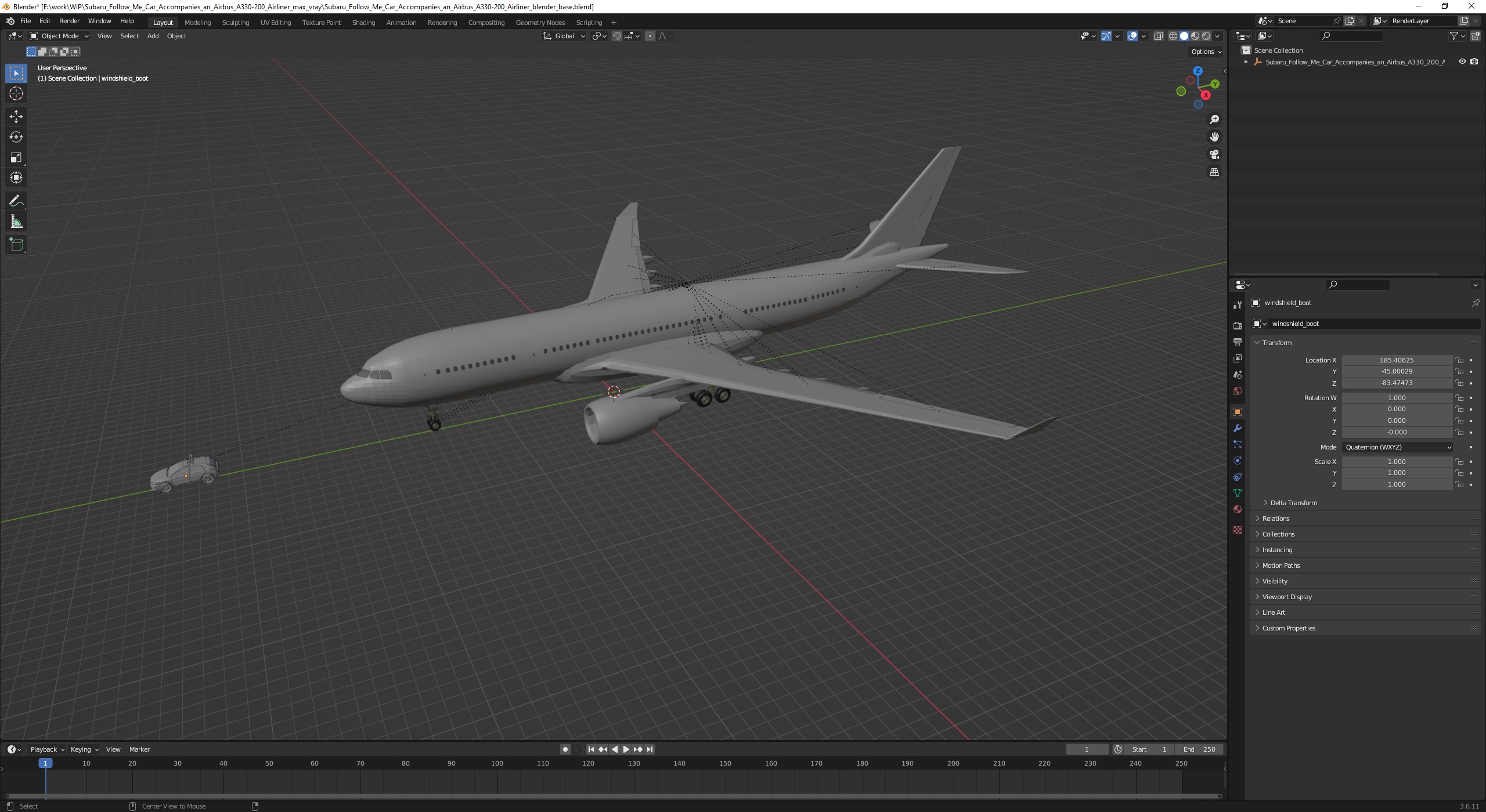 3D model Subaru Follow Me Car Accompanies an Airbus A330-200 Airliner