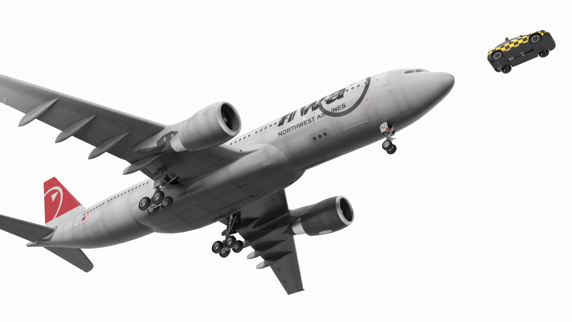 3D model Subaru Follow Me Car Accompanies an Airbus A330-200 Airliner