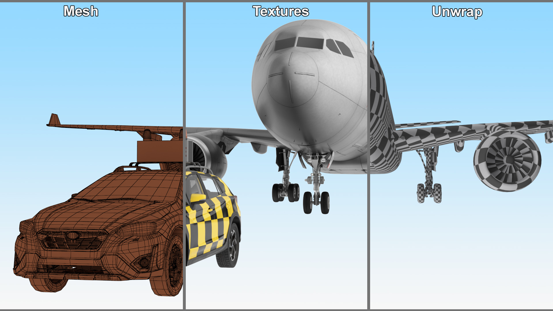 3D model Subaru Follow Me Car Accompanies an Airbus A330-200 Airliner