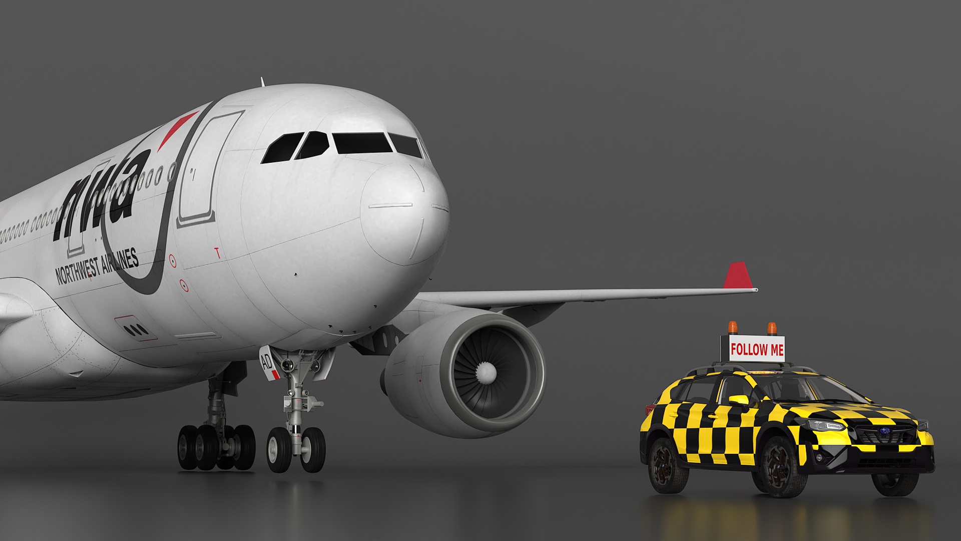 3D model Subaru Follow Me Car Accompanies an Airbus A330-200 Airliner