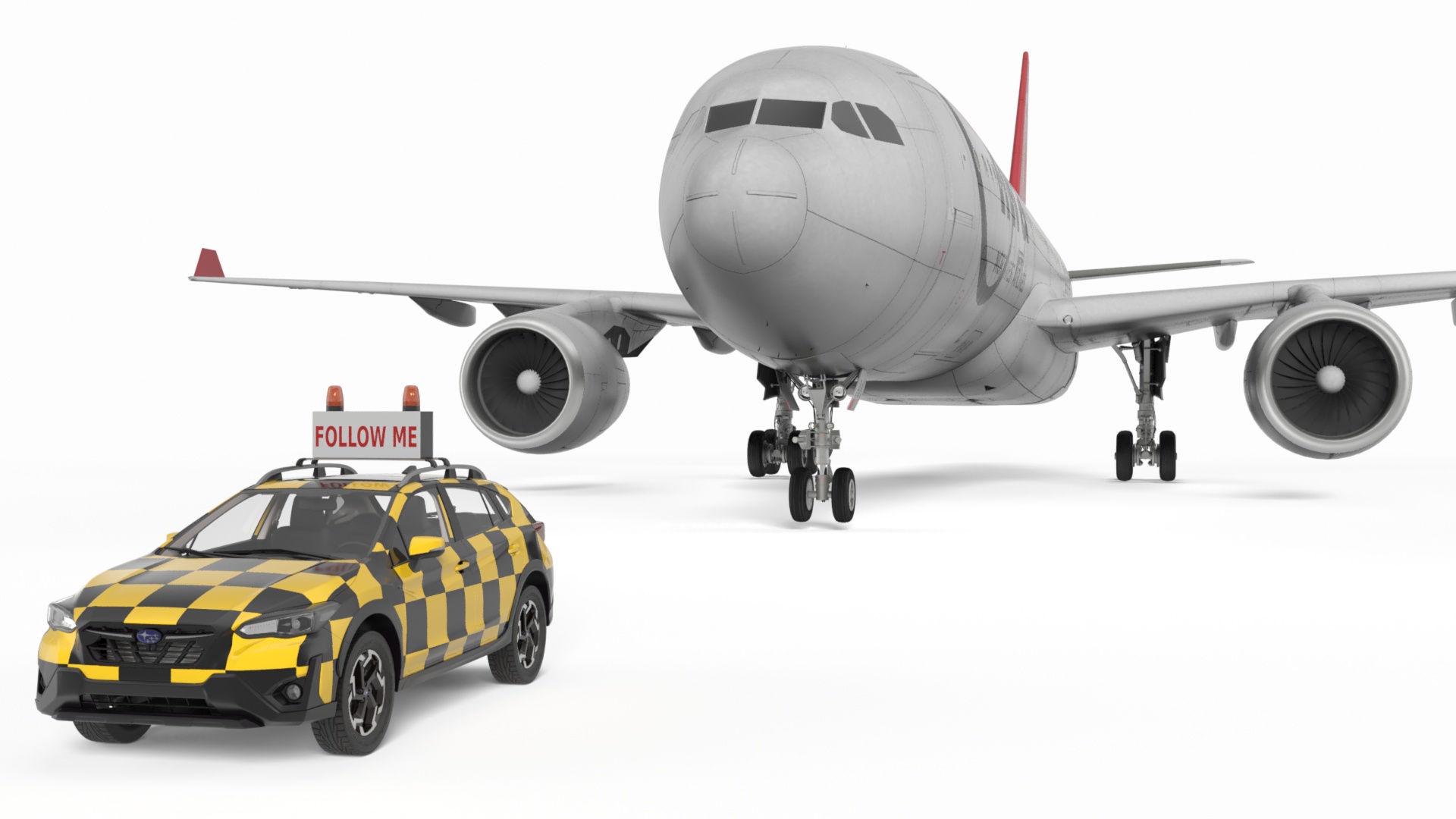 3D model Subaru Follow Me Car Accompanies an Airbus A330-200 Airliner