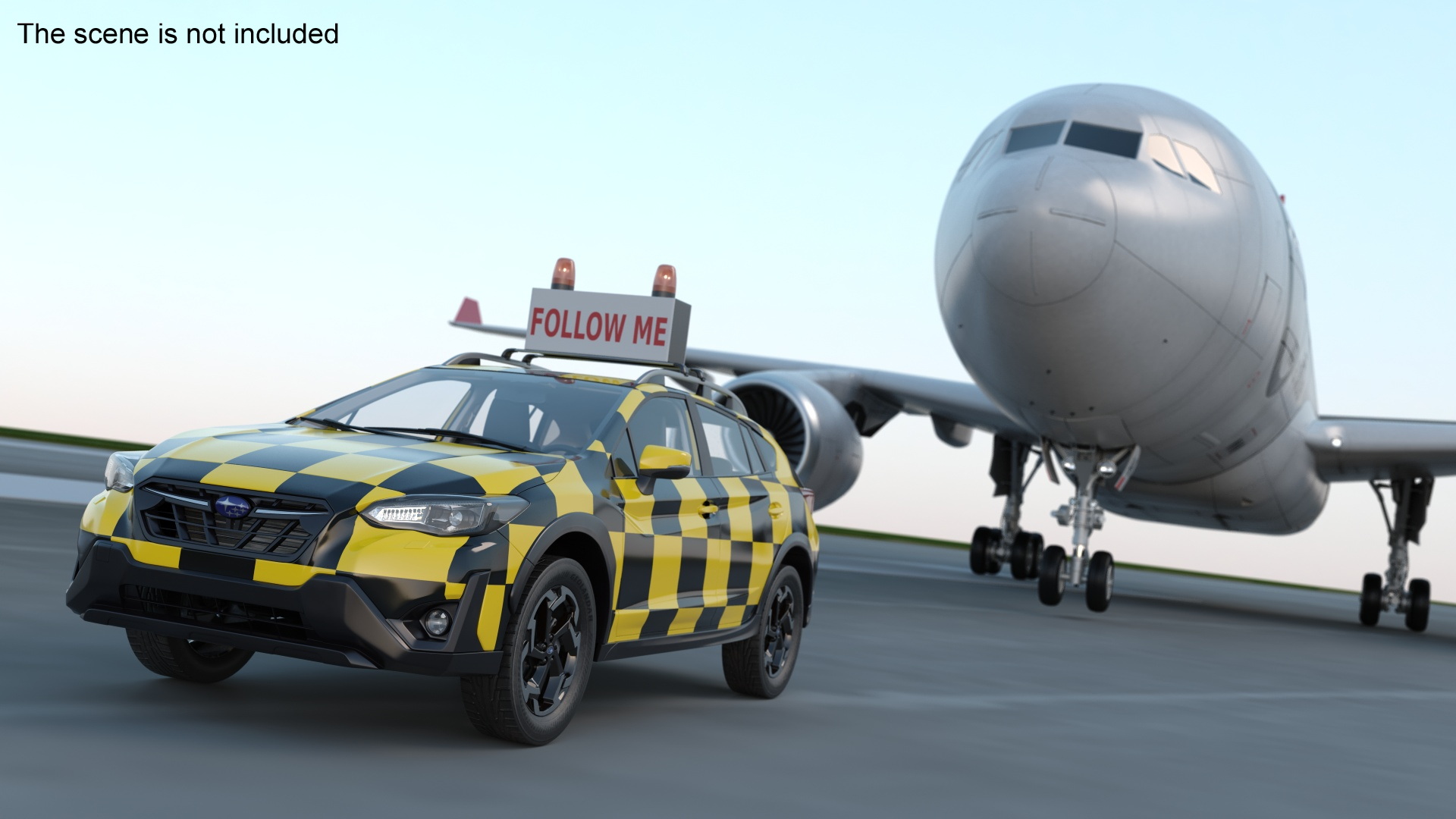 3D model Subaru Follow Me Car Accompanies an Airbus A330-200 Airliner