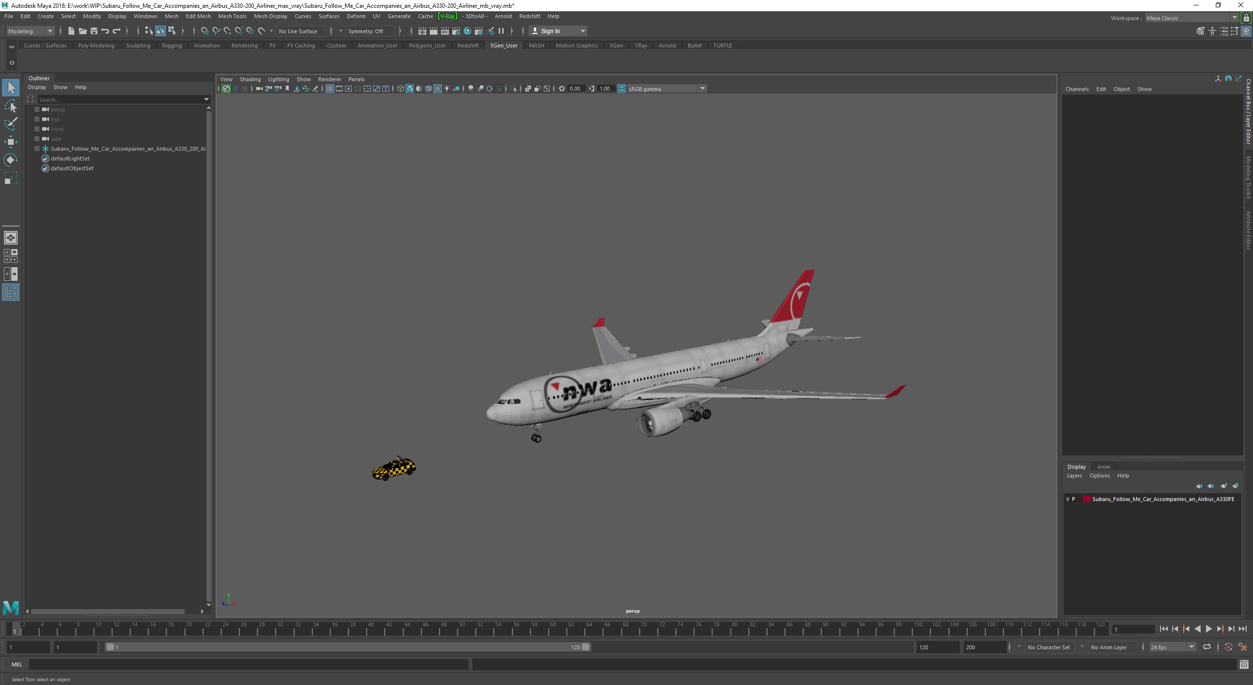 3D model Subaru Follow Me Car Accompanies an Airbus A330-200 Airliner