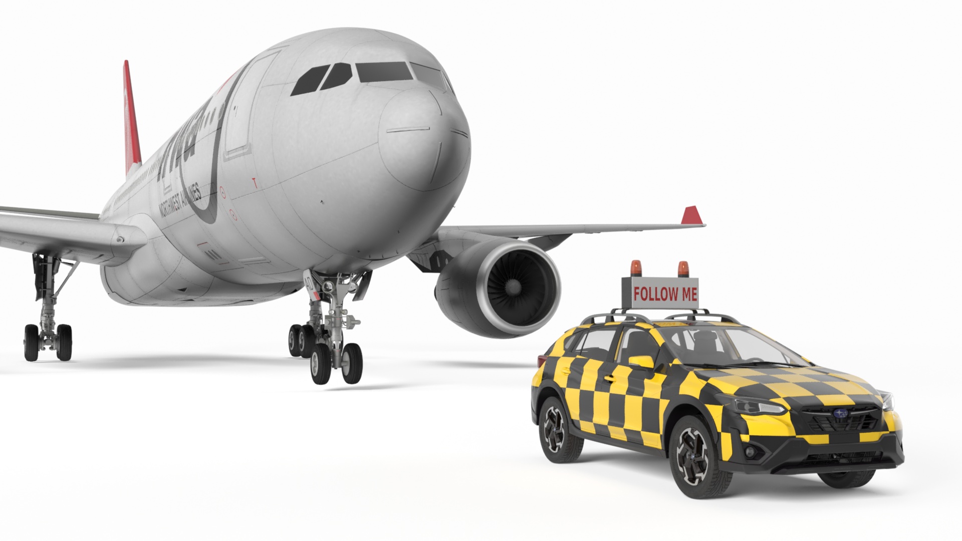 3D model Subaru Follow Me Car Accompanies an Airbus A330-200 Airliner