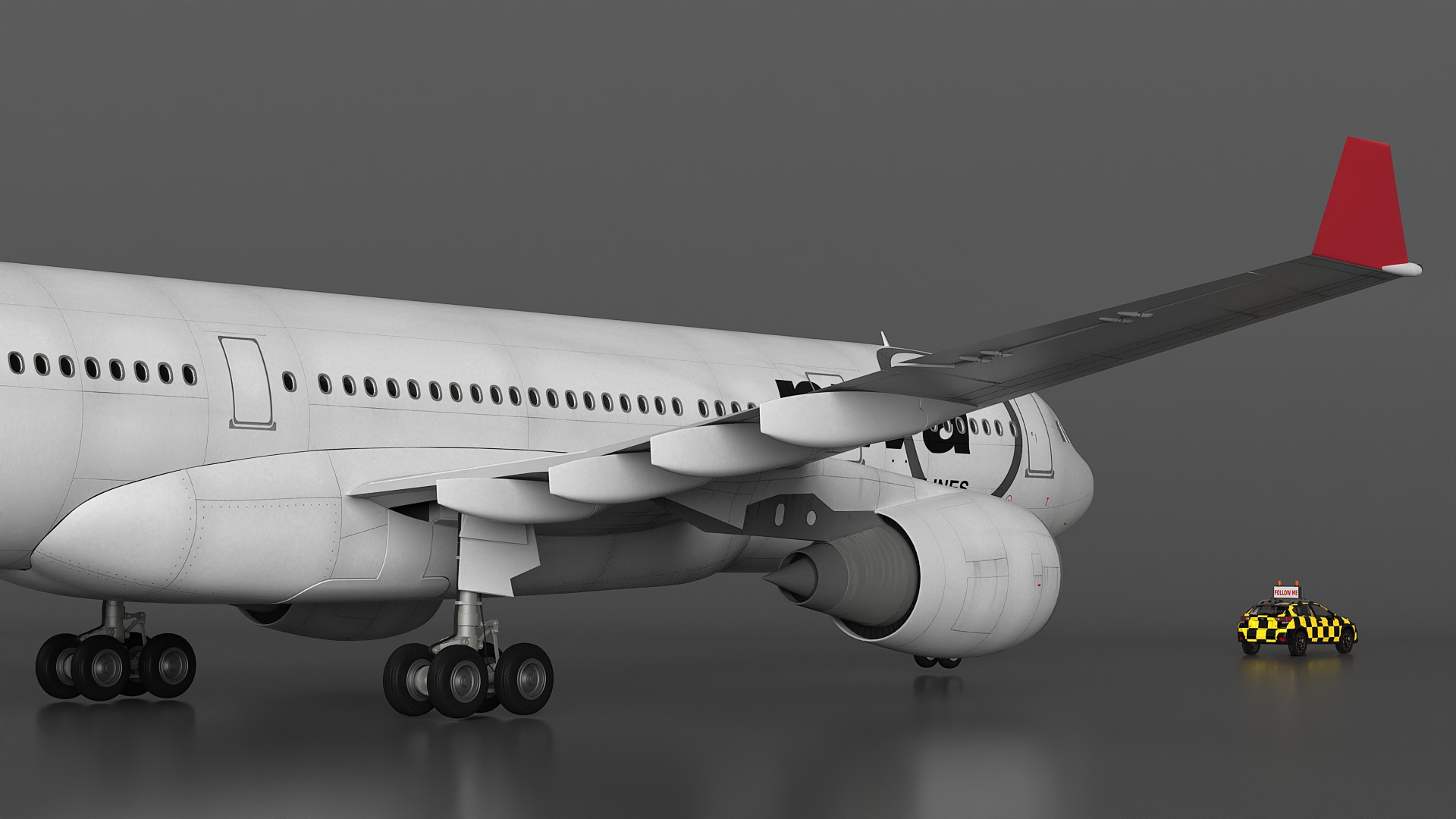 3D model Subaru Follow Me Car Accompanies an Airbus A330-200 Airliner