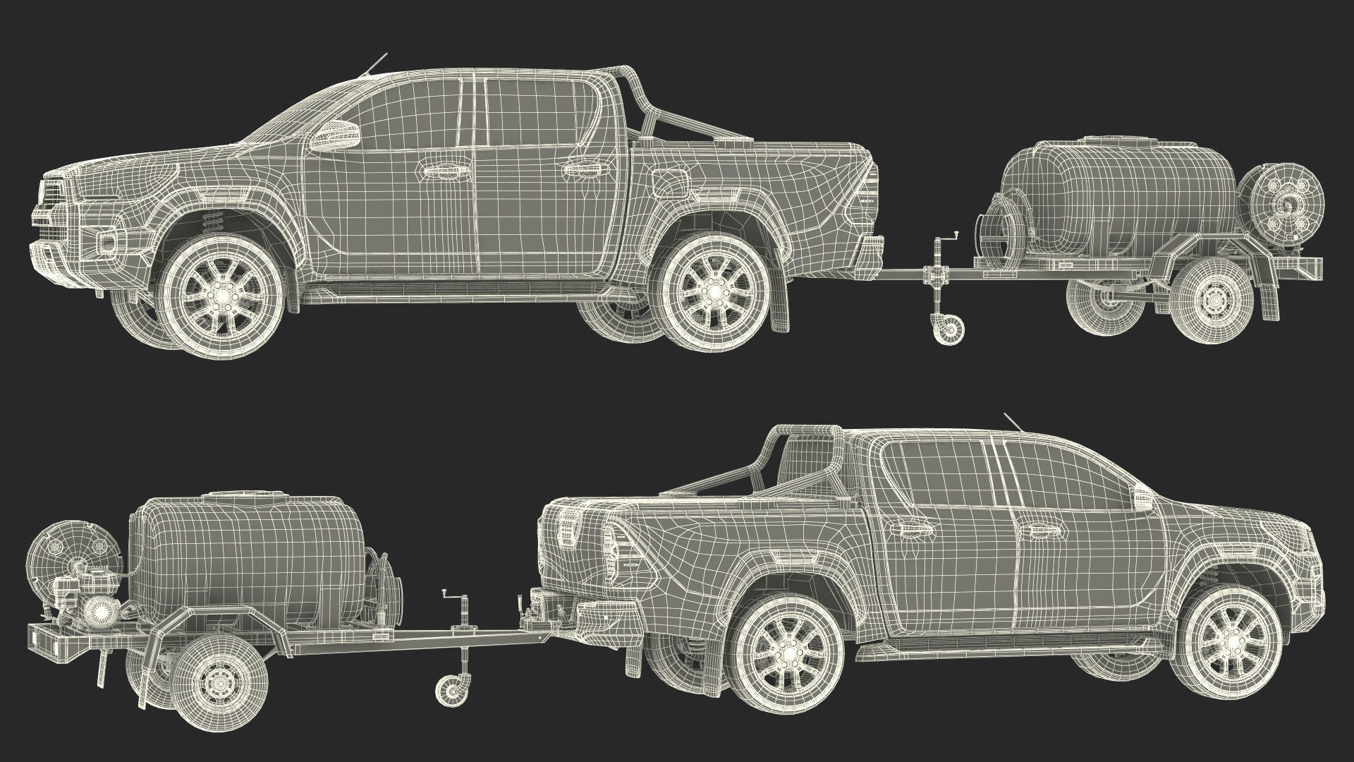 3D model Pickup with Fire Fighting Trailer Rigged