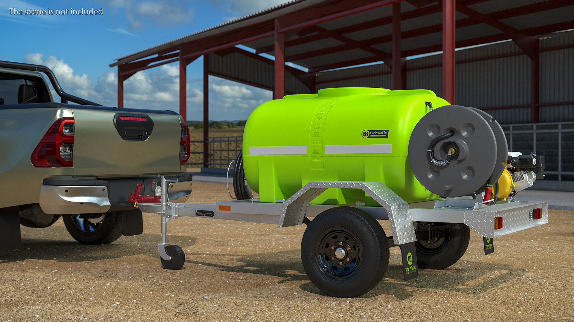 3D model Pickup with Fire Fighting Trailer Rigged