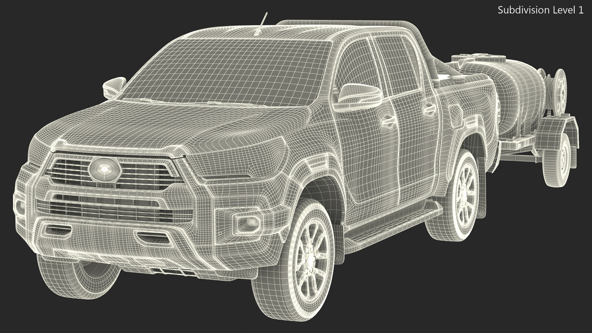 3D model Pickup with Fire Fighting Trailer Rigged