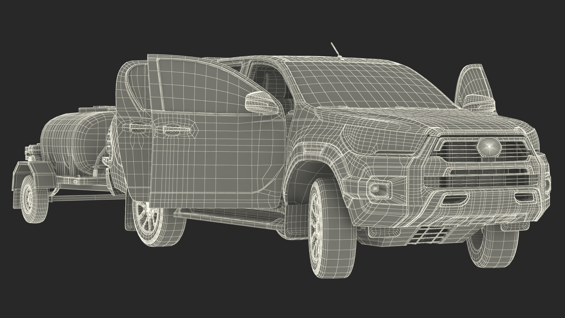 3D model Pickup with Fire Fighting Trailer Rigged