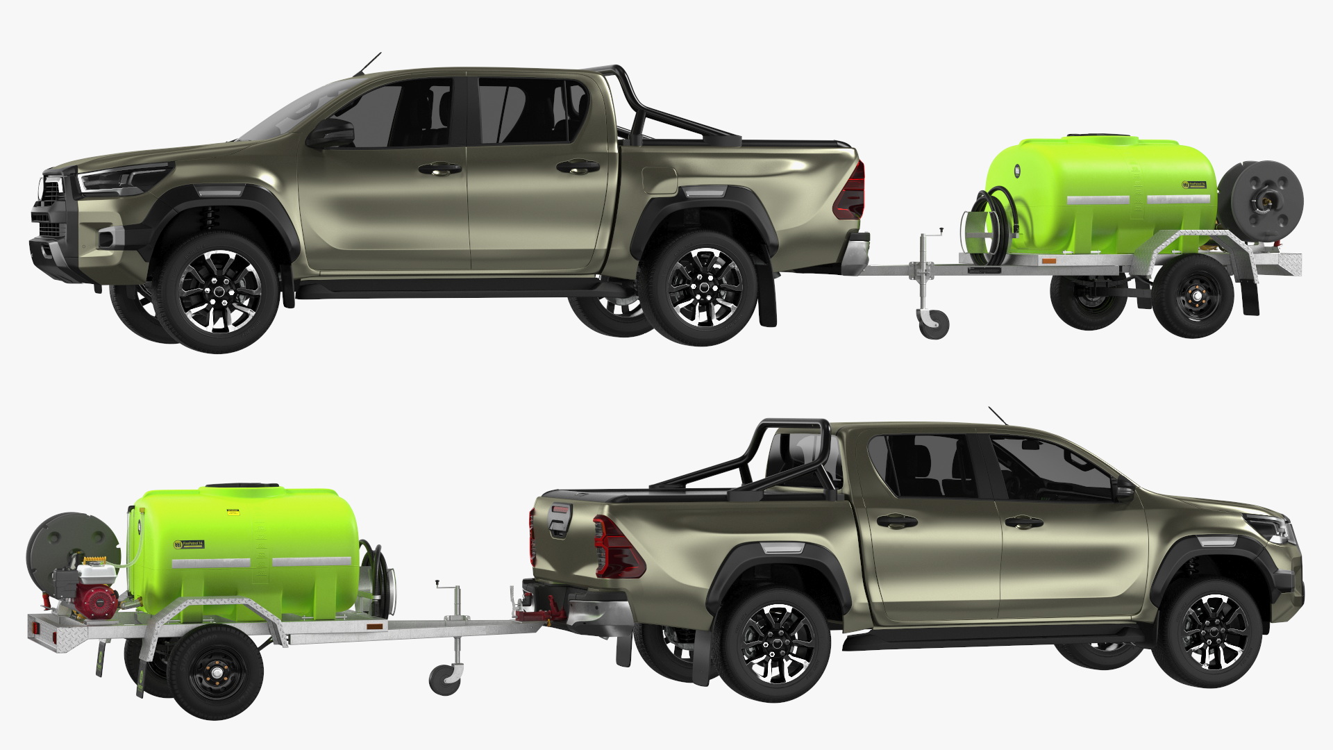 3D model Pickup with Fire Fighting Trailer Rigged