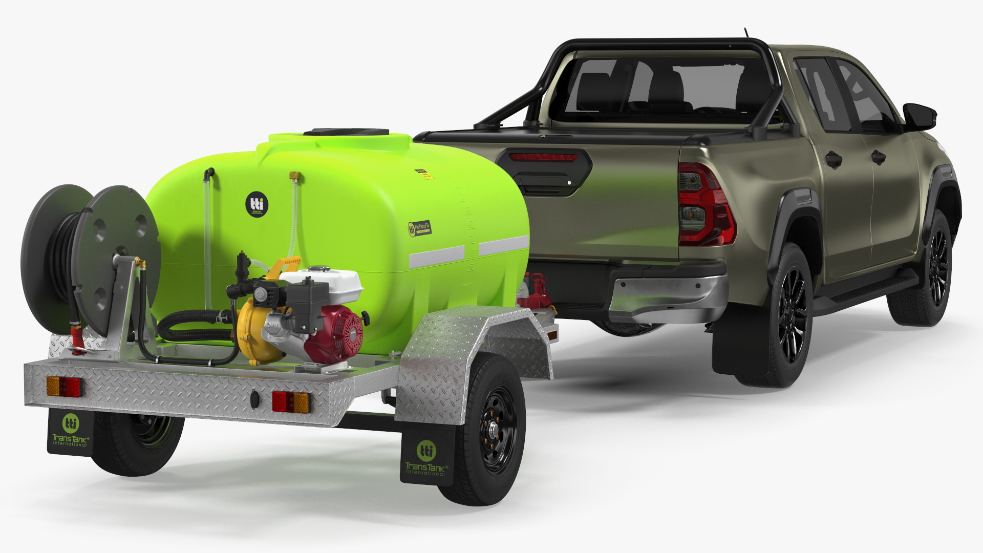 3D model Pickup with Fire Fighting Trailer Rigged