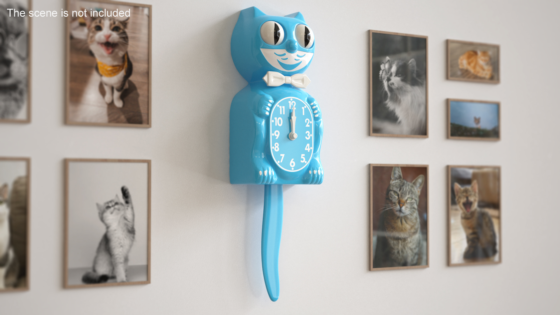 Vintage Wall Clock Blue Cat Rigged 3D model