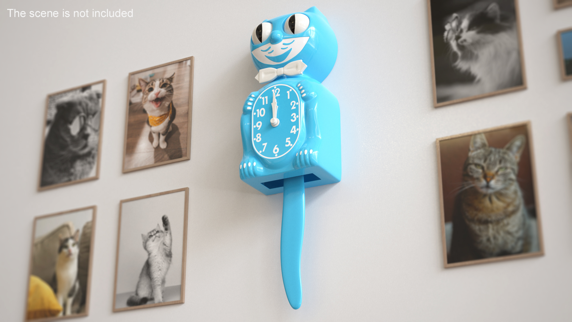 Vintage Wall Clock Blue Cat Rigged 3D model