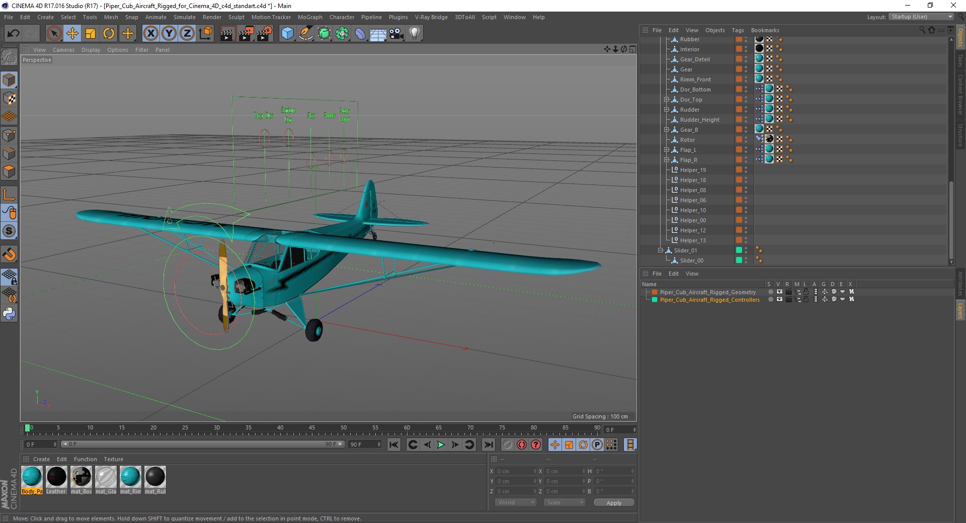 Piper Cub Aircraft Rigged for Cinema 4D 3D model